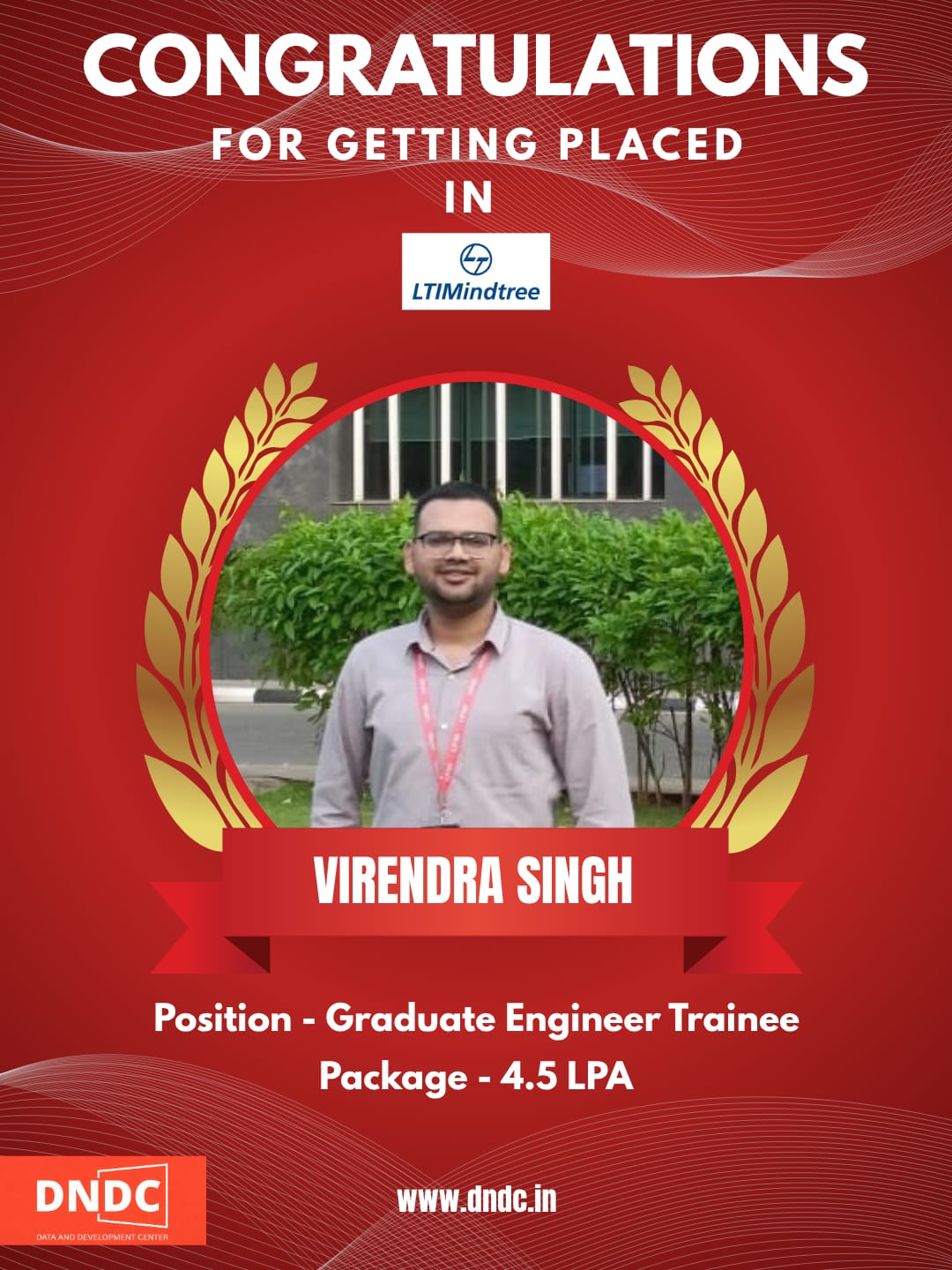 Virendra Singh placed at LTIMindtree as Graduate Engineer Trainee