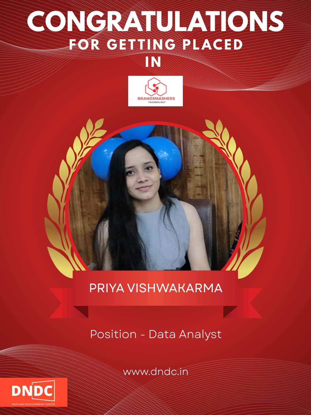 Priya Vishwakarma placed as Data Analyst at Brandsmashers Technology